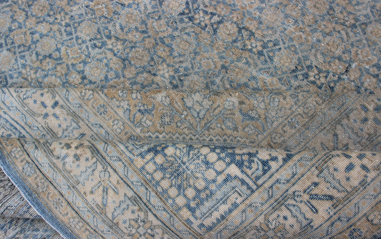 Large Antique Persian Tabriz Rug In All - Over Herati in Shades of Blue and Tan. Antique Persian Large Tabriz Rug In All - Over Herati Design in Shades of Blue and Tan. Keivan Woven Arts/ rug 18 - 0701, country of origin / type: Iran/ Tabriz, circa 19... - Keivan Woven Arts18 - 0701 - 9996Rug