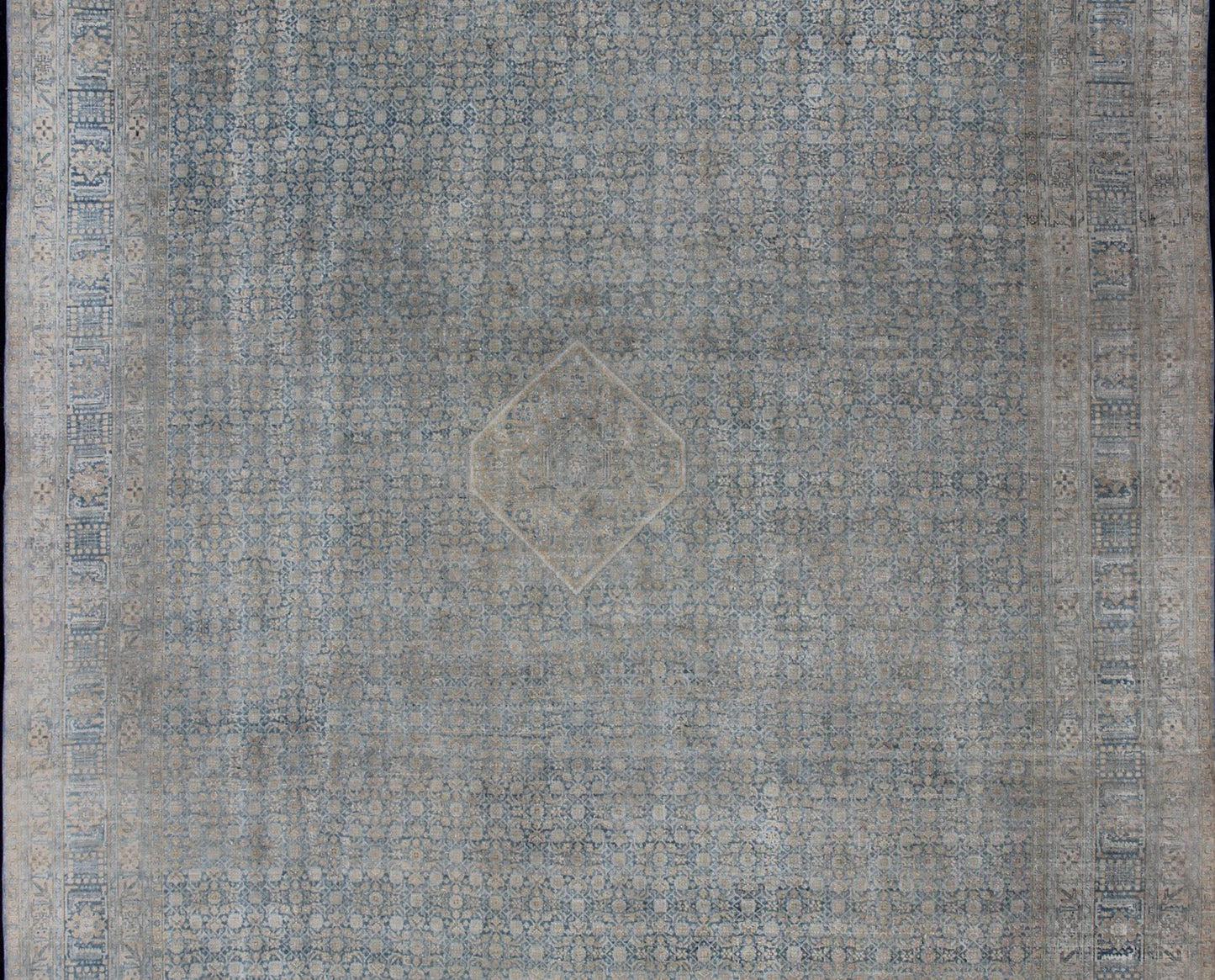 Large Antique Persian Tabriz Rug In All - Over Herati in Shades of Blue and Tan. Antique Persian Large Tabriz Rug In All - Over Herati Design in Shades of Blue and Tan. Keivan Woven Arts/ rug 18 - 0701, country of origin / type: Iran/ Tabriz, circa 19... - Keivan Woven Arts18 - 0701 - 9996Rug