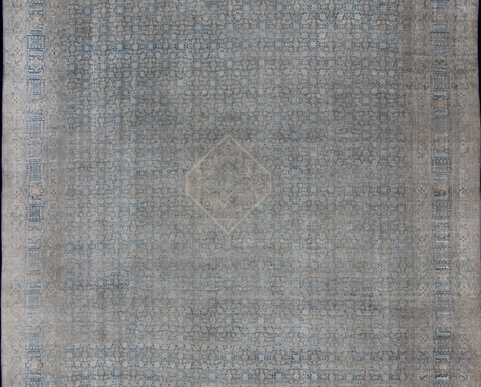 Large Antique Persian Tabriz Rug In All - Over Herati in Shades of Blue and Tan. Antique Persian Large Tabriz Rug In All - Over Herati Design in Shades of Blue and Tan. Keivan Woven Arts/ rug 18 - 0701, country of origin / type: Iran/ Tabriz, circa 19... - Keivan Woven Arts18 - 0701 - 9996Rug