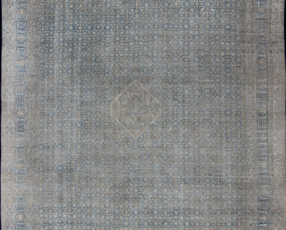 Large Antique Persian Tabriz Rug In All - Over Herati in Shades of Blue and Tan. Antique Persian Large Tabriz Rug In All - Over Herati Design in Shades of Blue and Tan. Keivan Woven Arts/ rug 18 - 0701, country of origin / type: Iran/ Tabriz, circa 19... - Keivan Woven Arts18 - 0701 - 9996Rug