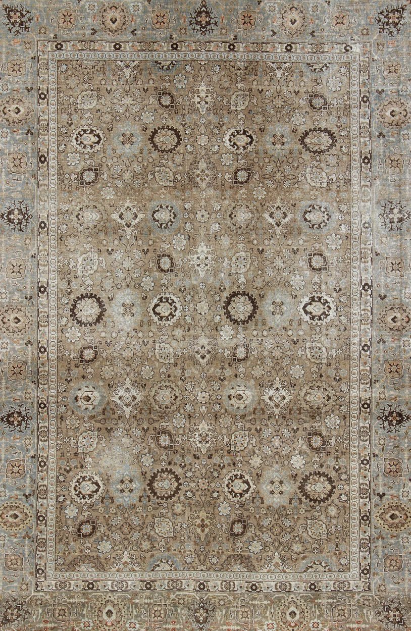 Tabriz Antique rug from Persia with all - over Floral Geometric design in earth tones, rug 18 - 0803, country of origin / type: Iran / Tabriz, circa 1920 This antique Persian Tabriz carpet features a refined palate of mocha, camel, brown, gray, and ... - Keivan Woven Arts18 - 0803 - 10106Rug