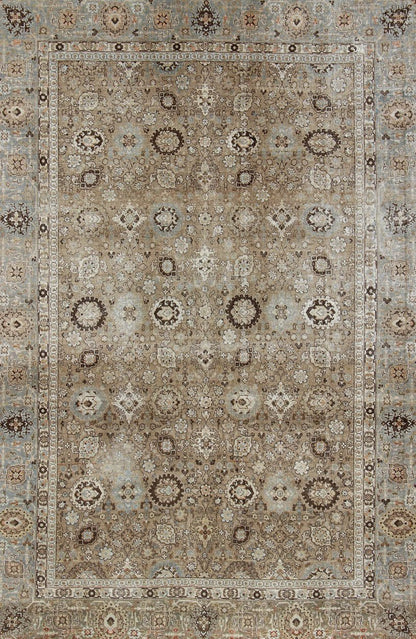 Tabriz Antique rug from Persia with all - over Floral Geometric design in earth tones, rug 18 - 0803, country of origin / type: Iran / Tabriz, circa 1920 This antique Persian Tabriz carpet features a refined palate of mocha, camel, brown, gray, and ... - Keivan Woven Arts18 - 0803 - 10106Rug
