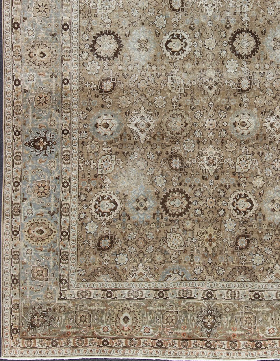 Tabriz Antique rug from Persia with all - over Floral Geometric design in earth tones, rug 18 - 0803, country of origin / type: Iran / Tabriz, circa 1920 This antique Persian Tabriz carpet features a refined palate of mocha, camel, brown, gray, and ... - Keivan Woven Arts18 - 0803 - 10106Rug