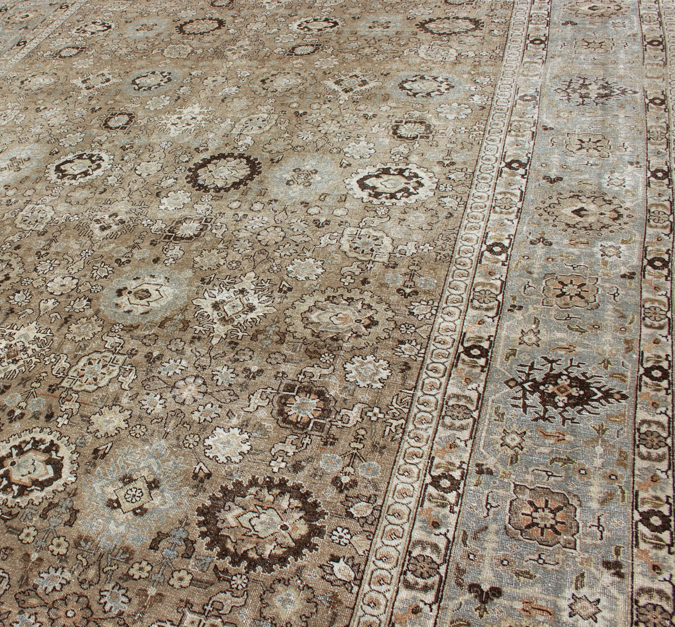 Tabriz Antique rug from Persia with all - over Floral Geometric design in earth tones, rug 18 - 0803, country of origin / type: Iran / Tabriz, circa 1920 This antique Persian Tabriz carpet features a refined palate of mocha, camel, brown, gray, and ... - Keivan Woven Arts18 - 0803 - 10106Rug