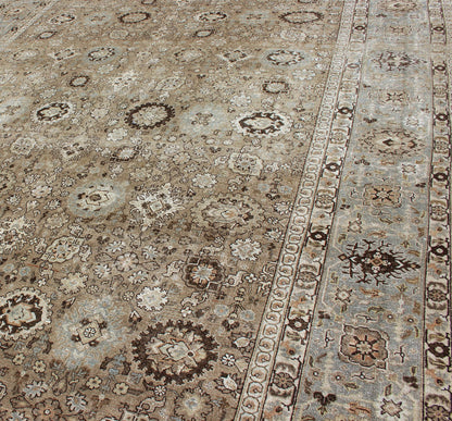 Tabriz Antique rug from Persia with all - over Floral Geometric design in earth tones, rug 18 - 0803, country of origin / type: Iran / Tabriz, circa 1920 This antique Persian Tabriz carpet features a refined palate of mocha, camel, brown, gray, and ... - Keivan Woven Arts18 - 0803 - 10106Rug