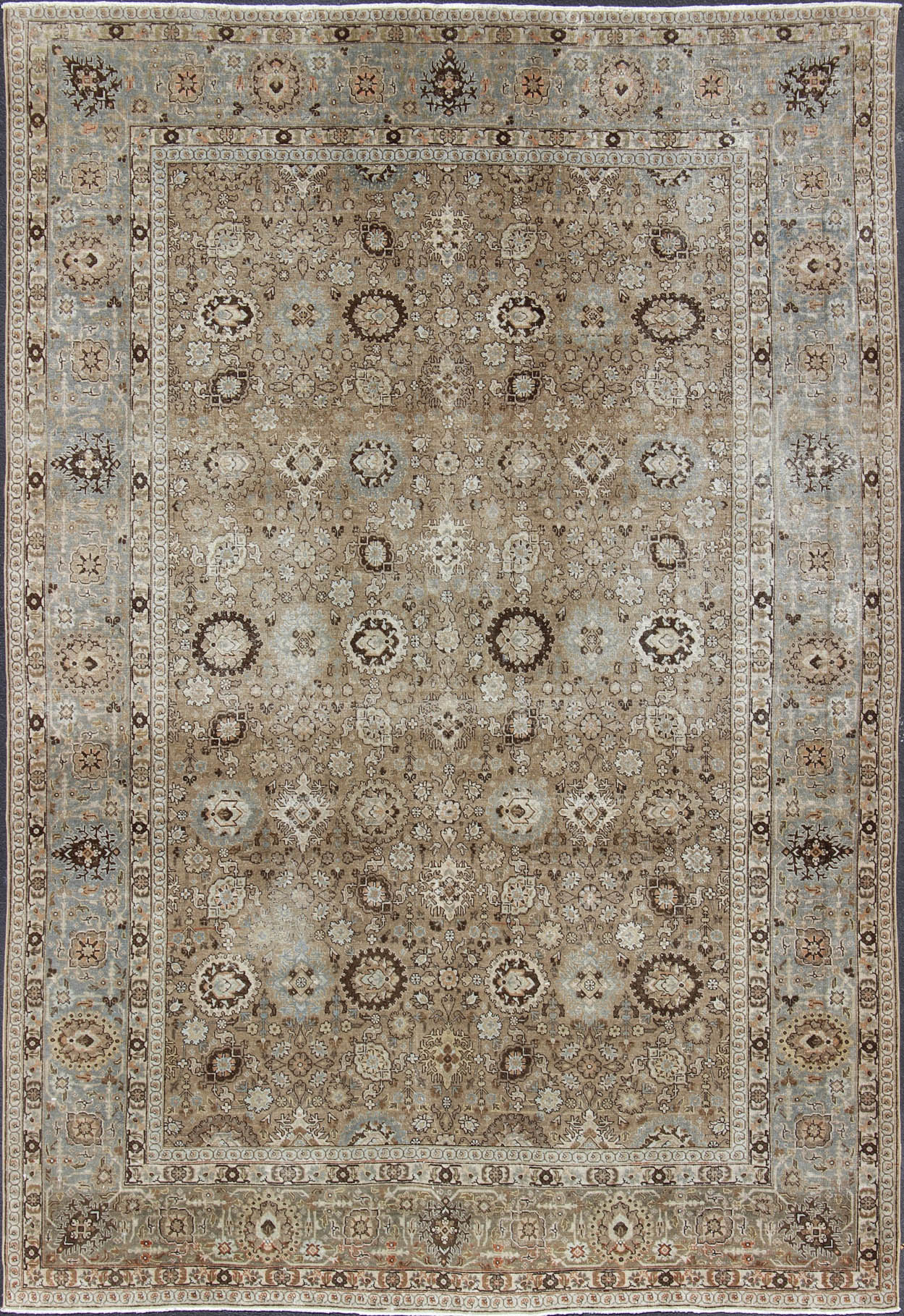 Tabriz Antique rug from Persia with all - over Floral Geometric design in earth tones, rug 18 - 0803, country of origin / type: Iran / Tabriz, circa 1920 This antique Persian Tabriz carpet features a refined palate of mocha, camel, brown, gray, and ... - Keivan Woven Arts18 - 0803 - 10106Rug