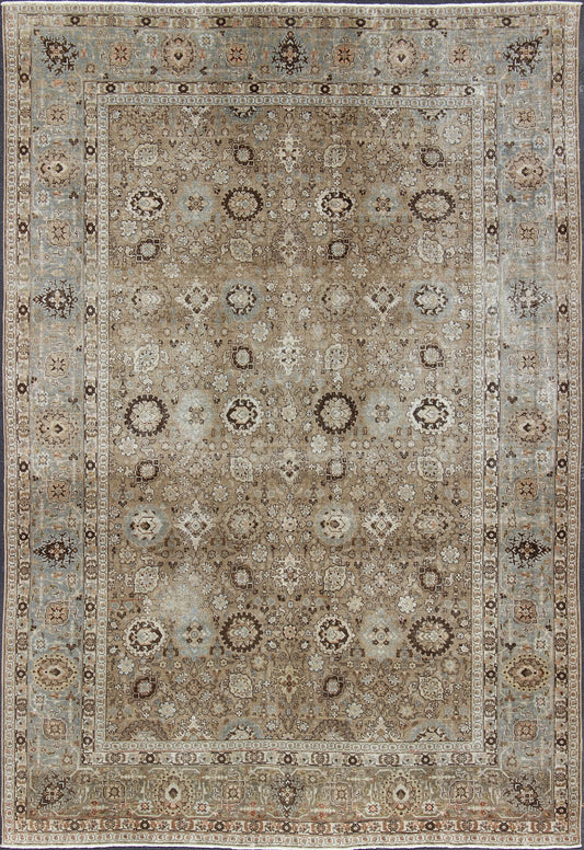 Tabriz Antique rug from Persia with all - over Floral Geometric design in earth tones, rug 18 - 0803, country of origin / type: Iran / Tabriz, circa 1920 This antique Persian Tabriz carpet features a refined palate of mocha, camel, brown, gray, and ... - Keivan Woven Arts18 - 0803 - 10106Rug