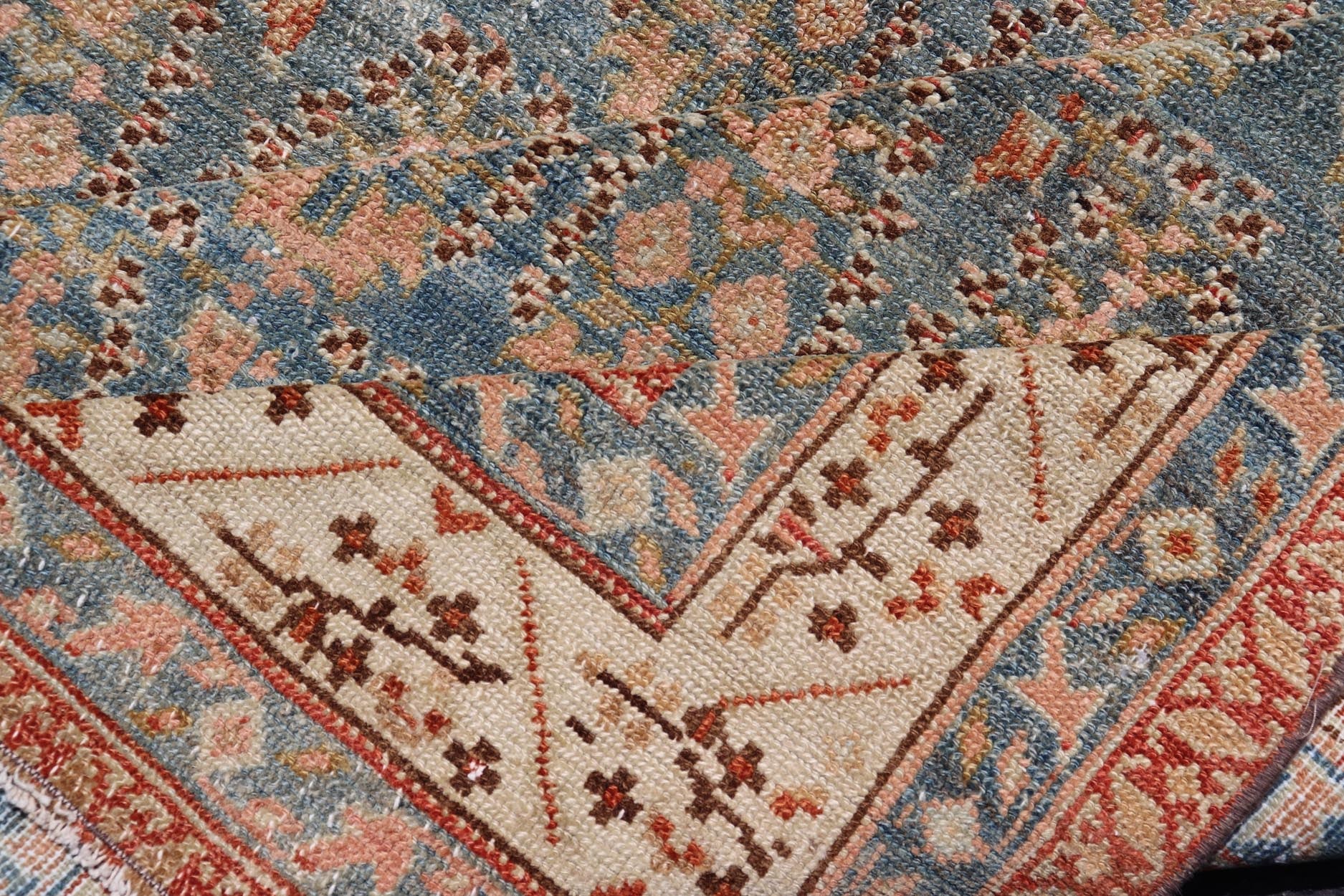 Antique Persian Malayer Gallery Rug with Paisley Design in Light Blue Background. Persian Antique Malayer Gallery Rug with Floral Geometric Design, rug 19 - 0206, country of origin / type: Iran / Malayer, circa 1900. Measures: 6'1 x 14'6 This antiq... - Keivan Woven Arts19 - 0206 - 11128Rug