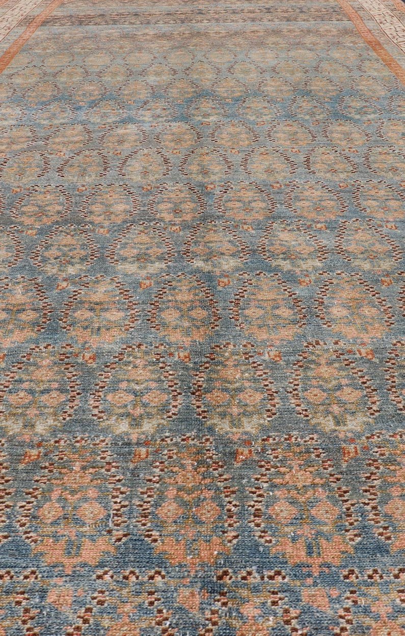 Antique Persian Malayer Gallery Rug with Paisley Design in Light Blue Background. Persian Antique Malayer Gallery Rug with Floral Geometric Design, rug 19 - 0206, country of origin / type: Iran / Malayer, circa 1900. Measures: 6'1 x 14'6 This antiq... - Keivan Woven Arts19 - 0206 - 11128Rug