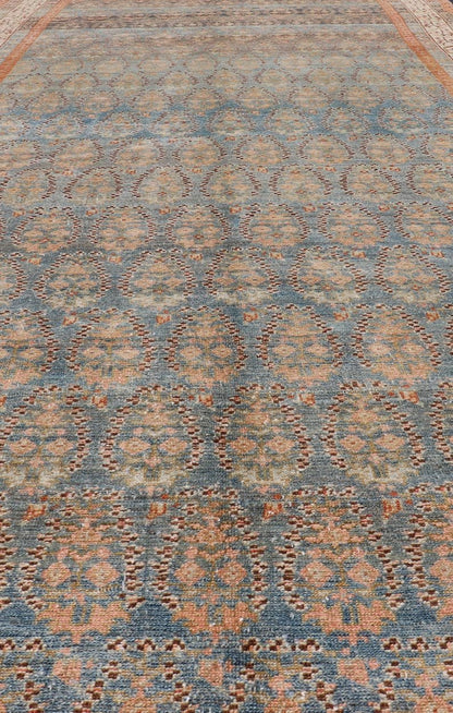 Antique Persian Malayer Gallery Rug with Paisley Design in Light Blue Background. Persian Antique Malayer Gallery Rug with Floral Geometric Design, rug 19 - 0206, country of origin / type: Iran / Malayer, circa 1900. Measures: 6'1 x 14'6 This antiq... - Keivan Woven Arts19 - 0206 - 11128Rug