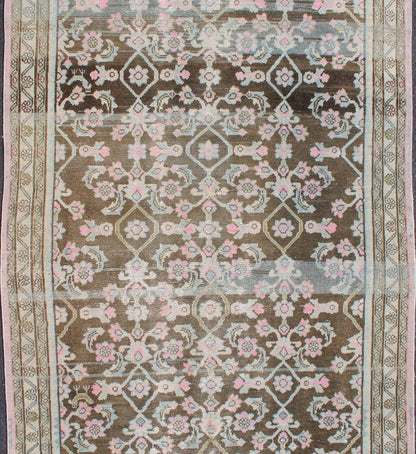 Pink, Gray, Charcoal and Brown Vintage Persian Hamadan Rug with Flower Design Floral design Hamedan vintage rug in brown and light color tones, rug 19 - 0212, origin / type: Iran / Hamedan, circa 1940 This beautiful vintage Hamedan rug from Per... - Keivan Woven Arts19 - 0212 - 11149Rug