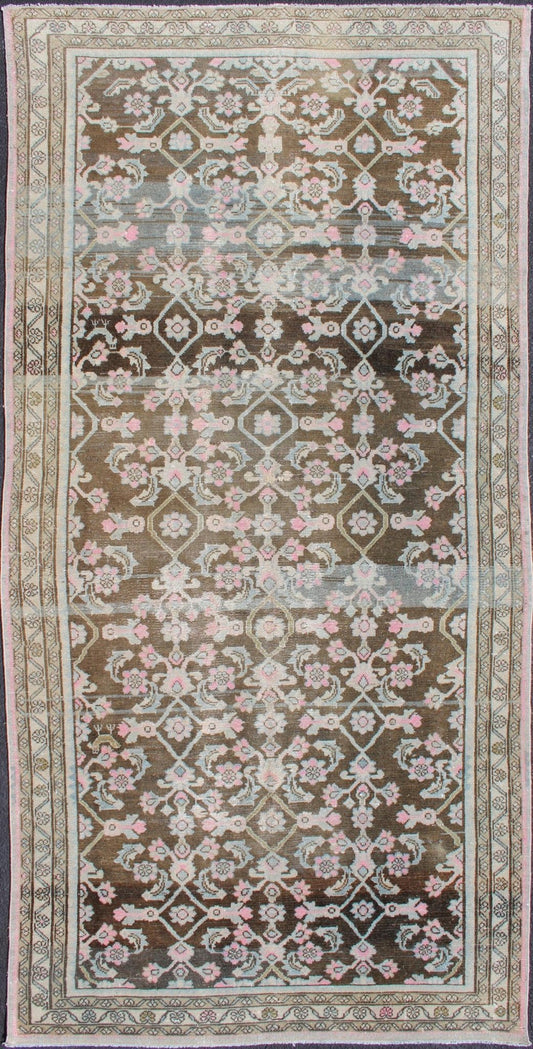 Pink, Gray, Charcoal and Brown Vintage Persian Hamadan Rug with Flower Design Floral design Hamedan vintage rug in brown and light color tones, rug 19 - 0212, origin / type: Iran / Hamedan, circa 1940 This beautiful vintage Hamedan rug from Per... - Keivan Woven Arts19 - 0212 - 11149Rug