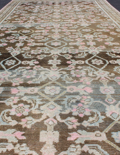 Pink, Gray, Charcoal and Brown Vintage Persian Hamadan Rug with Flower Design Floral design Hamedan vintage rug in brown and light color tones, rug 19 - 0212, origin / type: Iran / Hamedan, circa 1940 This beautiful vintage Hamedan rug from Per... - Keivan Woven Arts19 - 0212 - 11149Rug