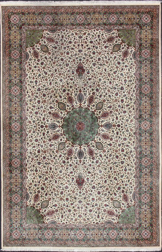 Refined Vintage Persian Fine Tabriz Rug with Floral Medallion Design Ornate and refined vintage Persian fine Tabriz rug with medallion design Colorful Tabriz vintage rug from Persia with elegant medallion floral design, rug 19 - 0215, country o... - Keivan Woven Arts19 - 0215 - 11167Rug