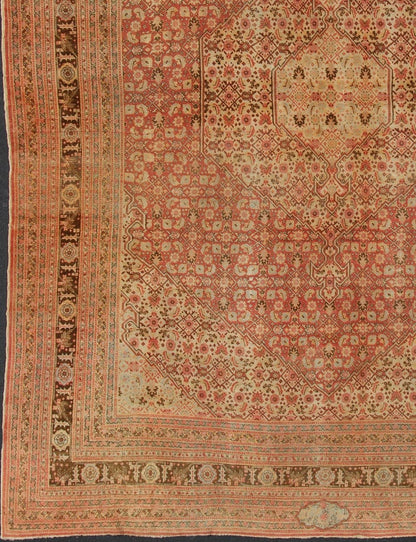 Tabriz antique rug from Persia with all - over design and medallion in multi - colors. Keivan Woven Arts / rug / 19 - 0216, country of origin / type: Iran / Tabriz, circa 1900. Antique Persian Tabriz rug with medallion design in coral, cream and brown tones.... - Keivan Woven Arts19 - 0216 - 11171Rug
