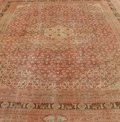 Tabriz antique rug from Persia with all - over design and medallion in multi - colors. Keivan Woven Arts / rug / 19 - 0216, country of origin / type: Iran / Tabriz, circa 1900. Antique Persian Tabriz rug with medallion design in coral, cream and brown tones.... - Keivan Woven Arts19 - 0216 - 11171Rug