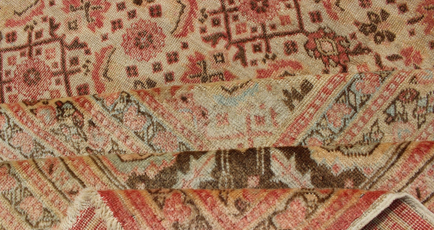 Tabriz antique rug from Persia with all - over design and medallion in multi - colors. Keivan Woven Arts / rug / 19 - 0216, country of origin / type: Iran / Tabriz, circa 1900. Antique Persian Tabriz rug with medallion design in coral, cream and brown tones.... - Keivan Woven Arts19 - 0216 - 11171Rug