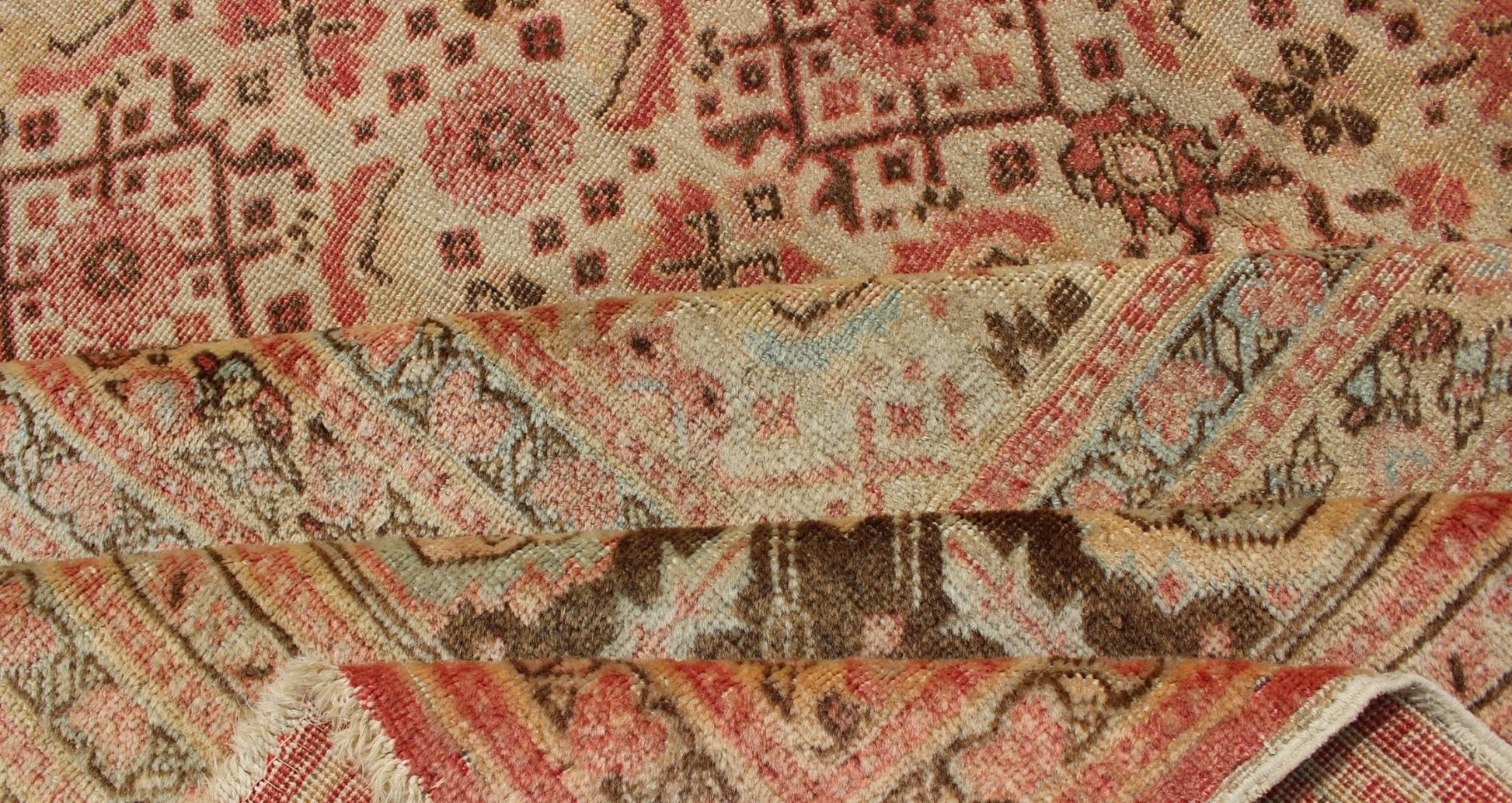 Tabriz antique rug from Persia with all - over design and medallion in multi - colors. Keivan Woven Arts / rug / 19 - 0216, country of origin / type: Iran / Tabriz, circa 1900. Antique Persian Tabriz rug with medallion design in coral, cream and brown tones.... - Keivan Woven Arts19 - 0216 - 11171Rug