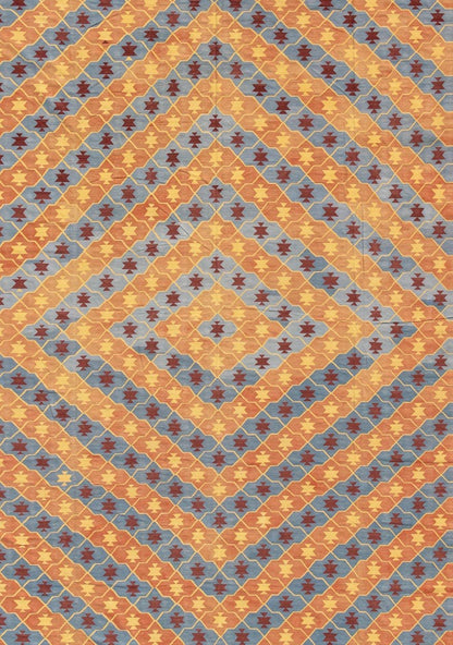 Vintage Indian Dhurrie Flat Weave Rug with Geometric Diamond Design Colorful Vintage Indian Dhurrie with Geometric Design, rug 19 - 0301, country of origin / type: India / Dhurrie, circa 1960 Woven during the second half of the 20th century... - Keivan Woven Arts19 - 0301 - 11265Rug