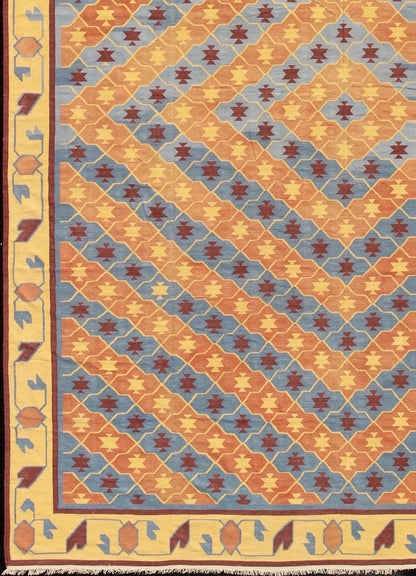 Vintage Indian Dhurrie Flat Weave Rug with Geometric Diamond Design Colorful Vintage Indian Dhurrie with Geometric Design, rug 19 - 0301, country of origin / type: India / Dhurrie, circa 1960 Woven during the second half of the 20th century... - Keivan Woven Arts19 - 0301 - 11265Rug