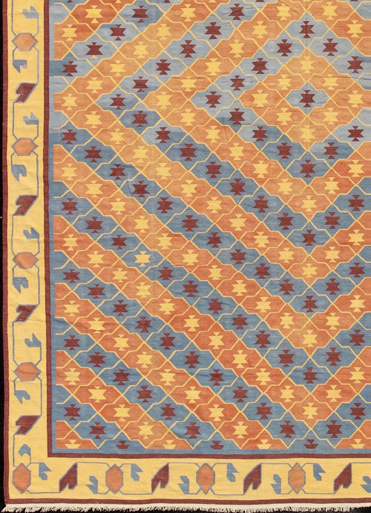 Vintage Indian Dhurrie Flat Weave Rug with Geometric Diamond Design Colorful Vintage Indian Dhurrie with Geometric Design, rug 19 - 0301, country of origin / type: India / Dhurrie, circa 1960 Woven during the second half of the 20th century... - Keivan Woven Arts19 - 0301 - 11265Rug