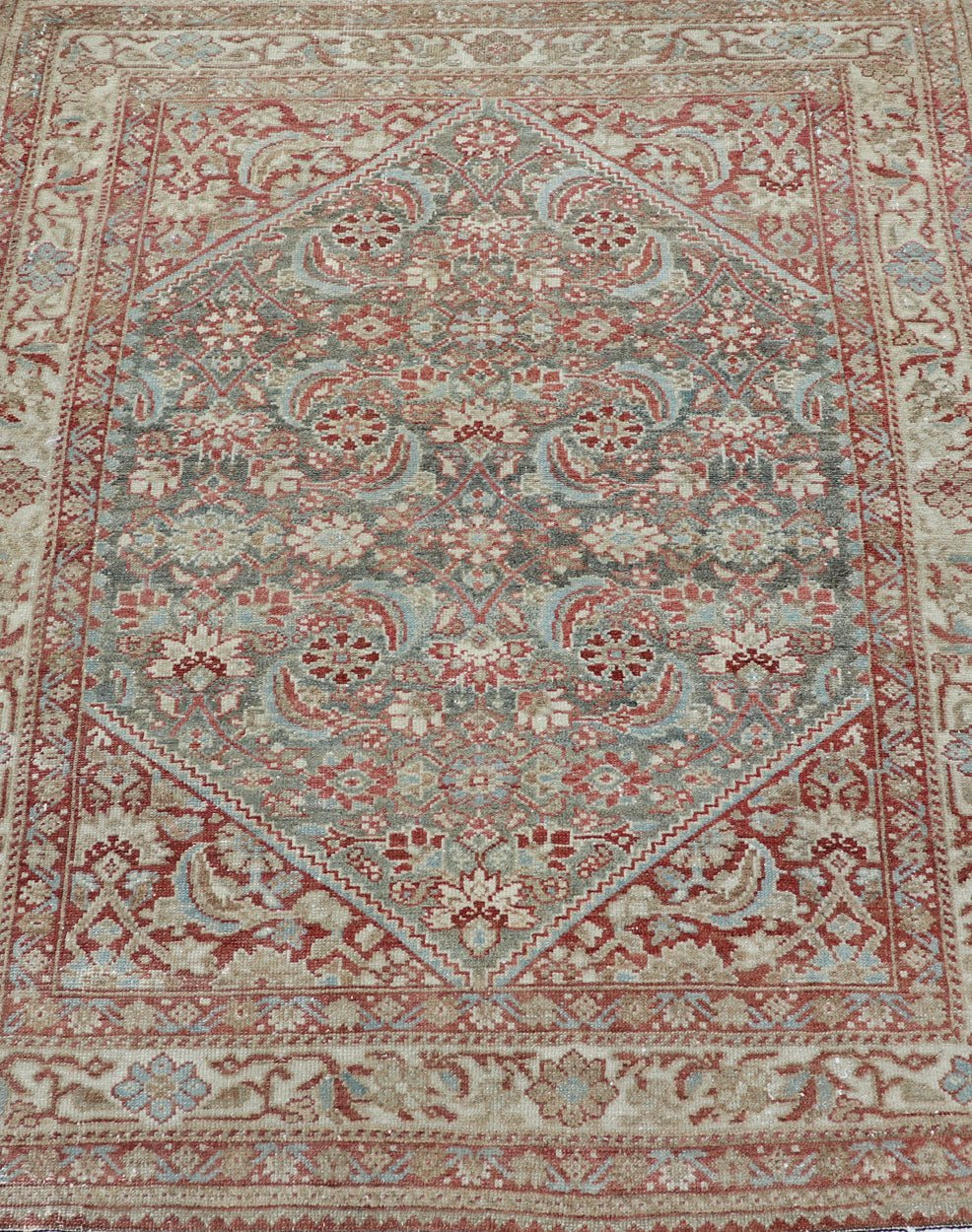 Squared Shape Antique Persian Fine Hamadan Rug with All Over Geometric Design Antique Persian Hamadan rug with colorful geometric design in gray, green and red, rug 19 - 0307, country of origin / type: Iran / Hamadan, circa 1910. This antiq... - Keivan Woven Arts19 - 0307 - 11273Rug