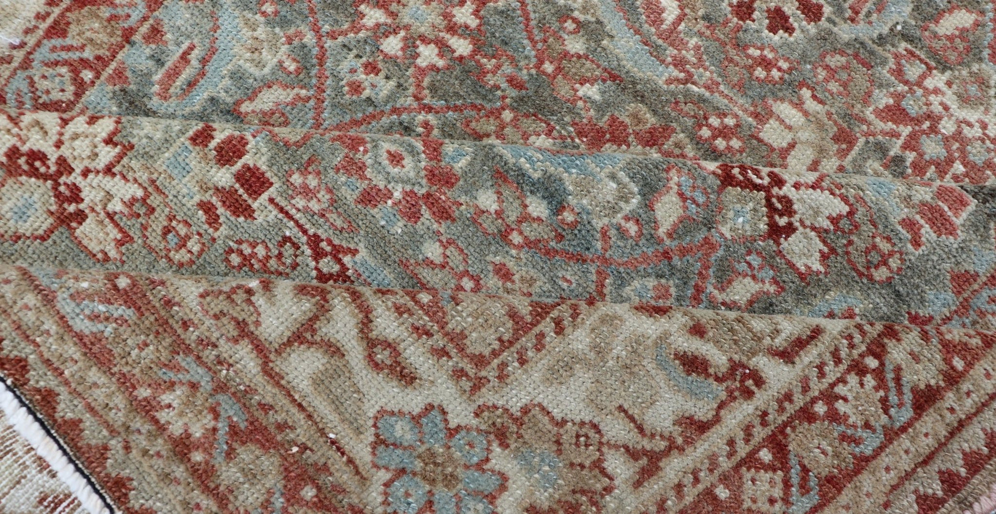 Squared Shape Antique Persian Fine Hamadan Rug with All Over Geometric Design Antique Persian Hamadan rug with colorful geometric design in gray, green and red, rug 19 - 0307, country of origin / type: Iran / Hamadan, circa 1910. This antiq... - Keivan Woven Arts19 - 0307 - 11273Rug
