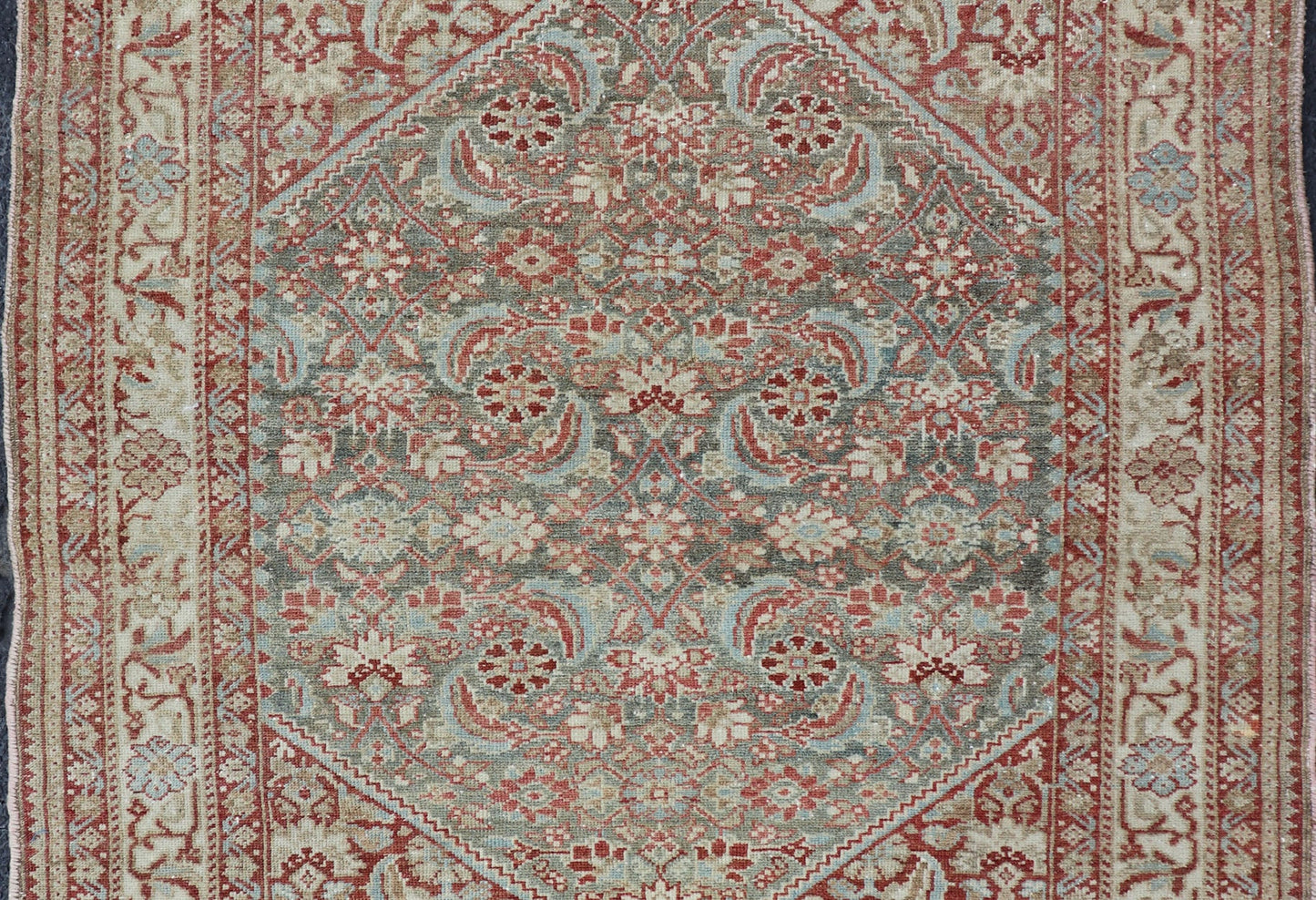 Squared Shape Antique Persian Fine Hamadan Rug with All Over Geometric Design Antique Persian Hamadan rug with colorful geometric design in gray, green and red, rug 19 - 0307, country of origin / type: Iran / Hamadan, circa 1910. This antiq... - Keivan Woven Arts19 - 0307 - 11273Rug