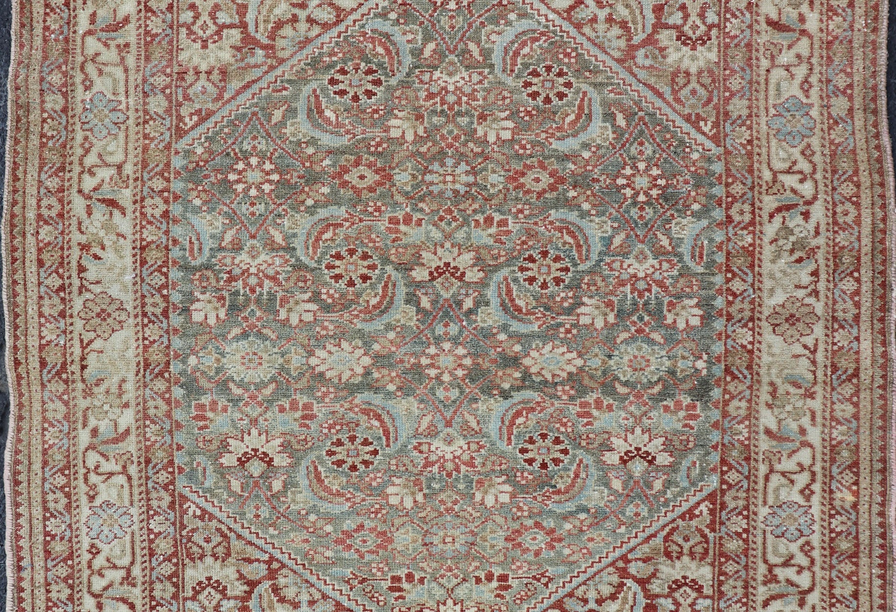 Squared Shape Antique Persian Fine Hamadan Rug with All Over Geometric Design Antique Persian Hamadan rug with colorful geometric design in gray, green and red, rug 19 - 0307, country of origin / type: Iran / Hamadan, circa 1910. This antiq... - Keivan Woven Arts19 - 0307 - 11273Rug