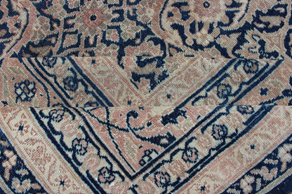 Antique Persian Tabriz carpet with geometric Herati design in dark blue tones. Dark blue, Navy blue, gray, taupe, tan and brown geometric Persian Tabriz rug. Keivan Woven Arts / rug 19 - 0404, country of origin / type: Iran / Tabriz, circa 1910. Measu... - Keivan Woven Arts19 - 0404 - 1873Rug