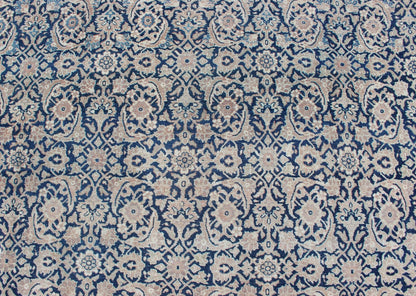 Antique Persian Tabriz carpet with geometric Herati design in dark blue tones. Dark blue, Navy blue, gray, taupe, tan and brown geometric Persian Tabriz rug. Keivan Woven Arts / rug 19 - 0404, country of origin / type: Iran / Tabriz, circa 1910. Measu... - Keivan Woven Arts19 - 0404 - 1873Rug