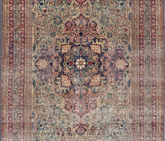 Lavar Kerman Antique rug from Persia with vibrant jewel tones and Floral Medallion Design, rug 19 - 0502, country of origin / type: Iran / Kerman, circa 1900 This antique Persian Lavar Kerman rug, circa 1900 from the early 20th century, features a... - Keivan Woven Arts19 - 0502 - 2736