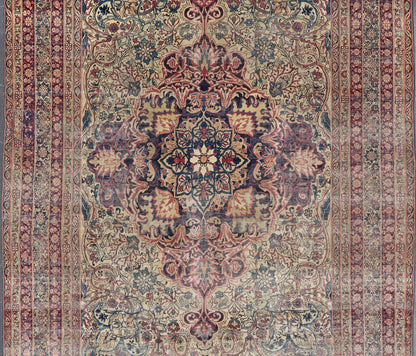 Lavar Kerman Antique rug from Persia with vibrant jewel tones and Floral Medallion Design, rug 19 - 0502, country of origin / type: Iran / Kerman, circa 1900 This antique Persian Lavar Kerman rug, circa 1900 from the early 20th century, features a... - Keivan Woven Arts19 - 0502 - 2736Rug