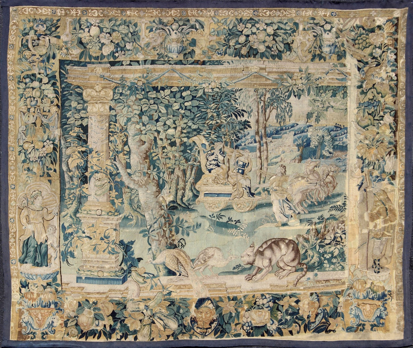 18th century antique Beauvais tapestry with woodland scene and floral border, rug 17 - 0401, country of origin / type: Belgium / Adam style tapestry, circa 1850. Louis Hinart and Philippe Behagle, two Flemish tapestry weavers established their Tapestr... - Keivan Woven Arts19 - 0508 - 7187Rug
