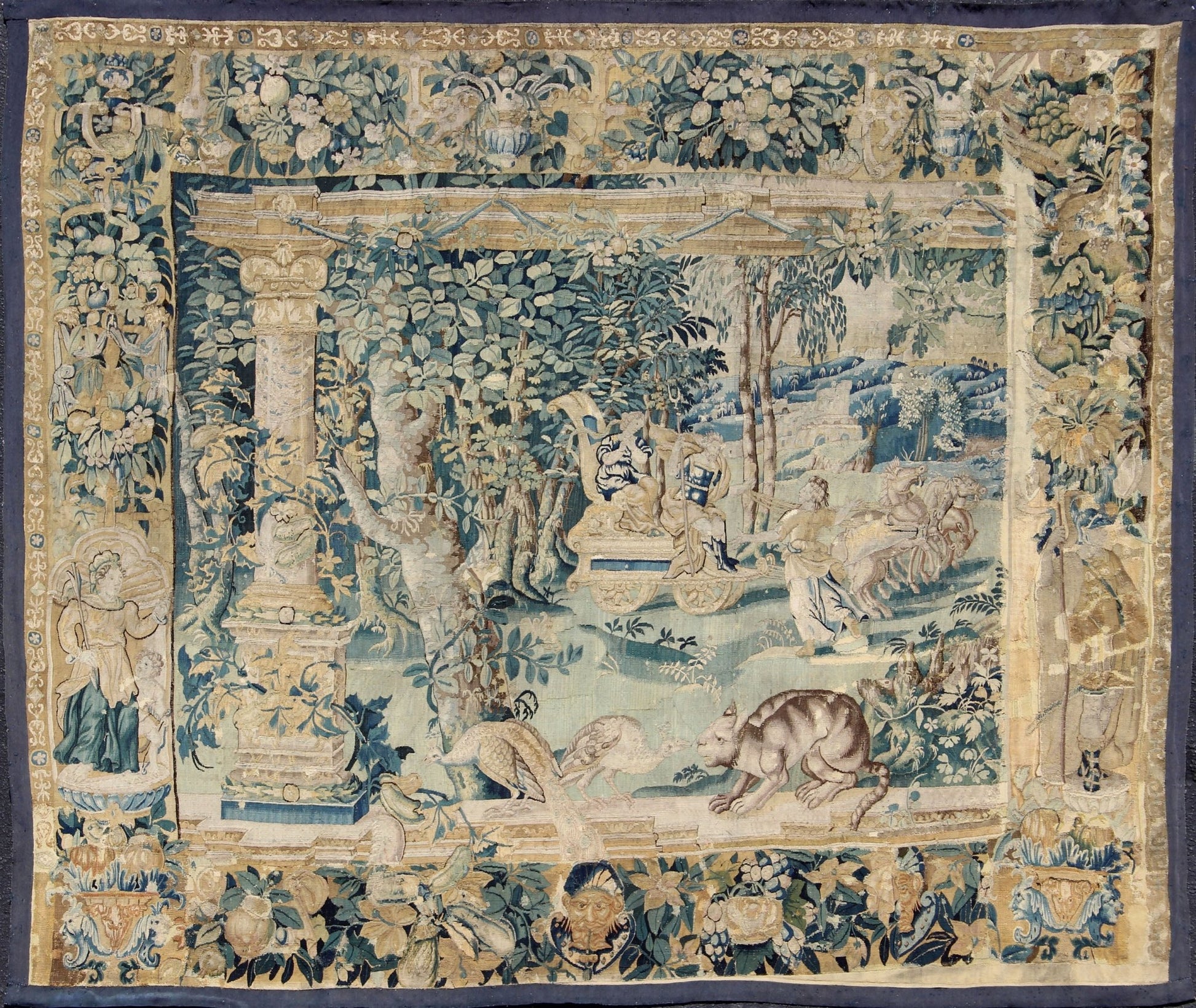 18th century antique Beauvais tapestry with woodland scene and floral border, rug 17 - 0401, country of origin / type: Belgium / Adam style tapestry, circa 1850. Louis Hinart and Philippe Behagle, two Flemish tapestry weavers established their Tapestr... - Keivan Woven Arts19 - 0508 - 7187Rug