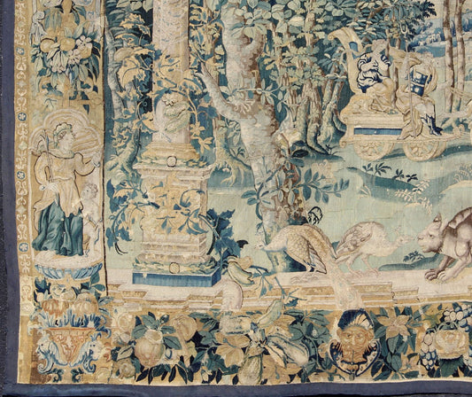 18th century antique Beauvais tapestry with woodland scene and floral border, rug 17 - 0401, country of origin / type: Belgium / Adam style tapestry, circa 1850. Louis Hinart and Philippe Behagle, two Flemish tapestry weavers established their Tapestr... - Keivan Woven Arts19 - 0508 - 7187Rug
