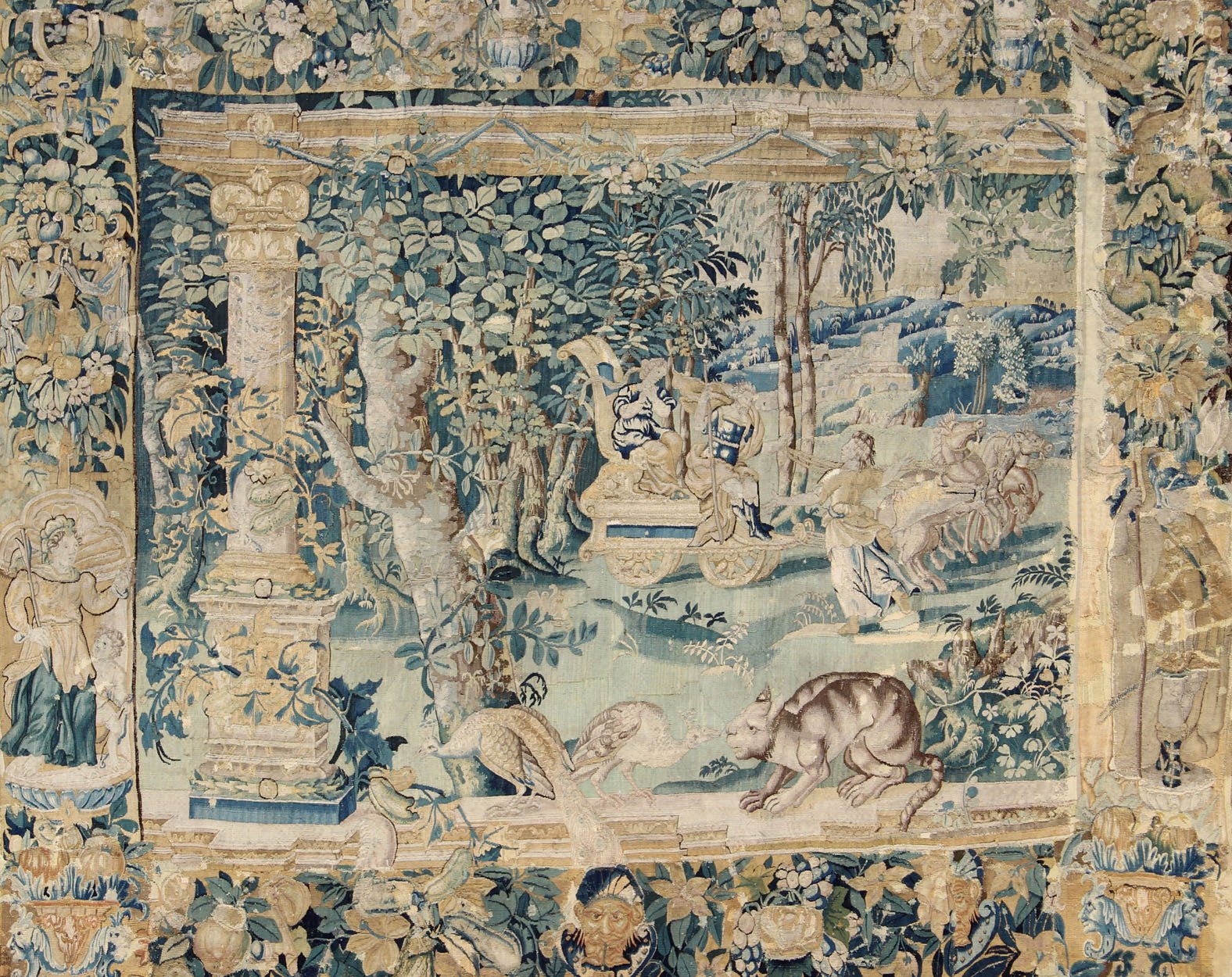 18th century antique Beauvais tapestry with woodland scene and floral border, rug 17 - 0401, country of origin / type: Belgium / Adam style tapestry, circa 1850. Louis Hinart and Philippe Behagle, two Flemish tapestry weavers established their Tapestr... - Keivan Woven Arts19 - 0508 - 7187Rug