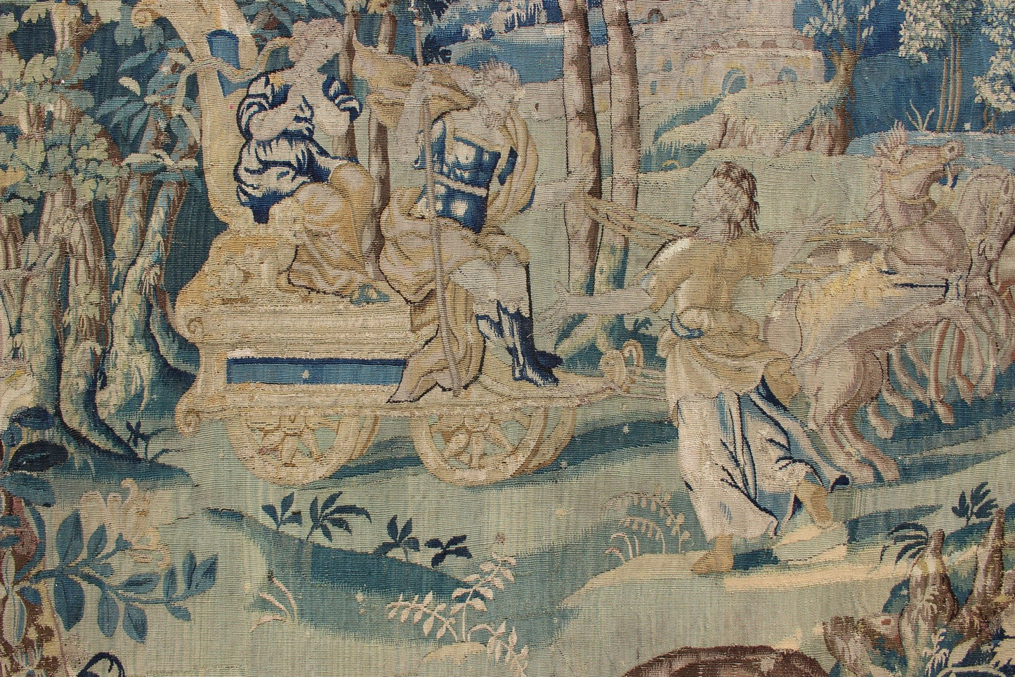 18th century antique Beauvais tapestry with woodland scene and floral border, rug 17 - 0401, country of origin / type: Belgium / Adam style tapestry, circa 1850. Louis Hinart and Philippe Behagle, two Flemish tapestry weavers established their Tapestr... - Keivan Woven Arts19 - 0508 - 7187Rug