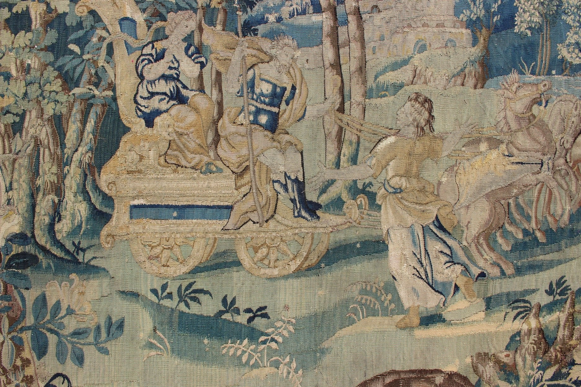 18th century antique Beauvais tapestry with woodland scene and floral border, rug 17 - 0401, country of origin / type: Belgium / Adam style tapestry, circa 1850. Louis Hinart and Philippe Behagle, two Flemish tapestry weavers established their Tapestr... - Keivan Woven Arts19 - 0508 - 7187Rug