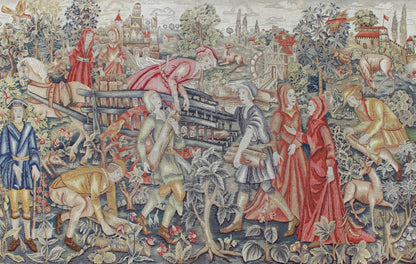 Rare, Historical, Antique European Continental Tapestry with Forest Scene, French Tapestry Antique with figures and people, animals, greenery, and castle. Keivan Woven Arts / rug #19 - 0509, country of origin / type: France / Tapestry, circa 1860 ... - Keivan Woven Arts19 - 0509 - 7181Rug