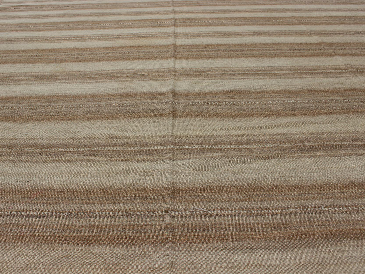 Antique Persian Kilim rug, antique flat - weave Kilim from Iran with horizontal stripe design in shades of light Brown, Khaki, and warm taupe, rug 19 - 0510, country of origin / type: Turkey / Kilim, circa 1930 This square - sized, tribal Persian Kili... - Keivan Woven Arts19 - 0510 - 11369Rug