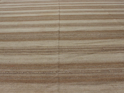 Antique Persian Kilim rug, antique flat - weave Kilim from Iran with horizontal stripe design in shades of light Brown, Khaki, and warm taupe, rug 19 - 0510, country of origin / type: Turkey / Kilim, circa 1930 This square - sized, tribal Persian Kili... - Keivan Woven Arts19 - 0510 - 11369Rug