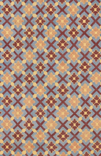 Vintage Flat Weave Cotton Dhurrie With Star Pattern in Blue, Yellow & Brown Red, Keivan Woven Arts. Star pattern flat - woven Dhurrie from India vintage rug, rug 19 - 0603, country of origin / type: India / Dhurrie, circa 1960 This vintage In... - Keivan Woven Arts19 - 0603 - 11473Rug