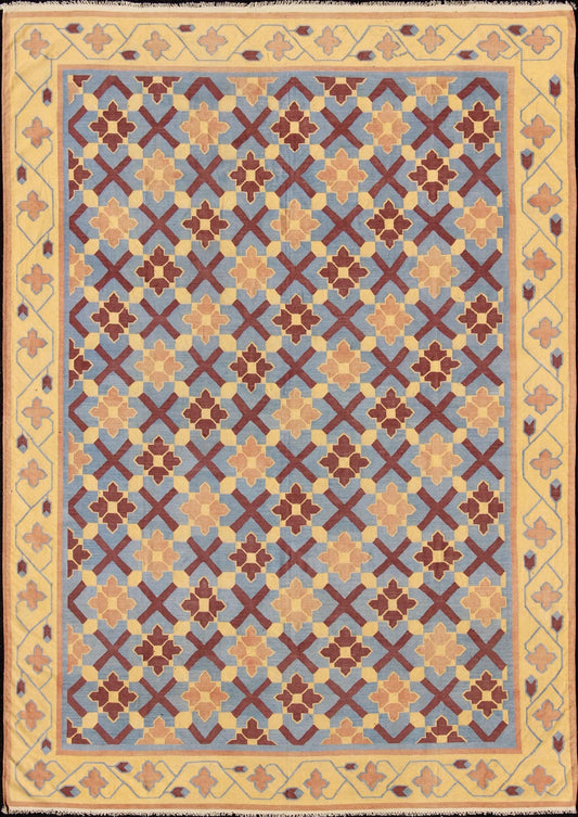 Vintage Flat Weave Cotton Dhurrie With Star Pattern in Blue, Yellow & Brown Red, Keivan Woven Arts. Star pattern flat - woven Dhurrie from India vintage rug, rug 19 - 0603, country of origin / type: India / Dhurrie, circa 1960 This vintage In... - Keivan Woven Arts19 - 0603 - 11473Rug