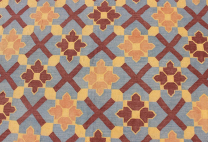 Vintage Flat Weave Cotton Dhurrie With Star Pattern in Blue, Yellow & Brown Red, Keivan Woven Arts. Star pattern flat - woven Dhurrie from India vintage rug, rug 19 - 0603, country of origin / type: India / Dhurrie, circa 1960 This vintage In... - Keivan Woven Arts19 - 0603 - 11473Rug