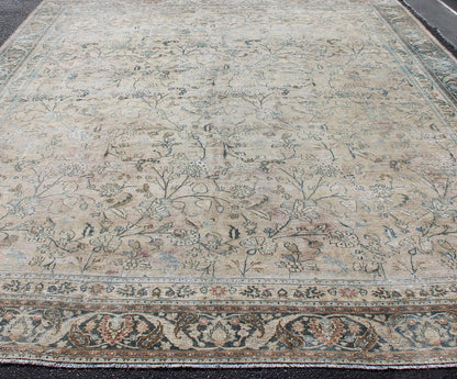 Earth tones large Antique Persian Khorassan with All - Over Earth Tones in neutral tones and Neutral background with Brown, Blue. Sub floral design Khorassan antique rug from Persia in natural color Palette. Keivan Woven Arts rug 19 - 0605, country of orig... - Keivan Woven Arts19 - 0605 - 11483Rug
