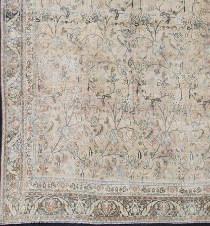 Earth tones large Antique Persian Khorassan with All - Over Earth Tones in neutral tones and Neutral background with Brown, Blue. Sub floral design Khorassan antique rug from Persia in natural color Palette. Keivan Woven Arts rug 19 - 0605, country of orig... - Keivan Woven Arts19 - 0605 - 11483Rug
