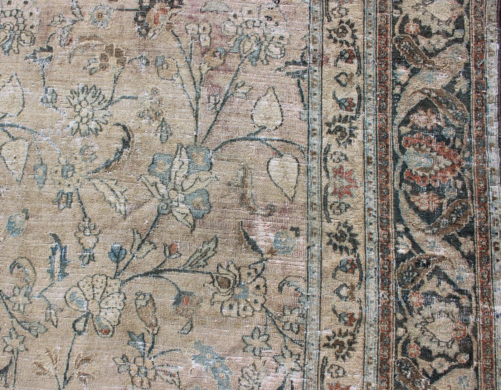 Earth tones large Antique Persian Khorassan with All - Over Earth Tones in neutral tones and Neutral background with Brown, Blue. Sub floral design Khorassan antique rug from Persia in natural color Palette. Keivan Woven Arts rug 19 - 0605, country of orig... - Keivan Woven Arts19 - 0605 - 11483Rug