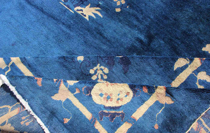 Antique Chinese Peking Rug in Navy Blue with Medallion Flower Vases and Vines. Antique Chinese rug. Chinese Peking rug. Keivan Woven Arts / rug 19 - 0802, country of origin / type: China / Peking , circa 1890. Measures: 12'4 x 14'6. Alive with col... - Keivan Woven Arts19 - 0802 - 11505Rug