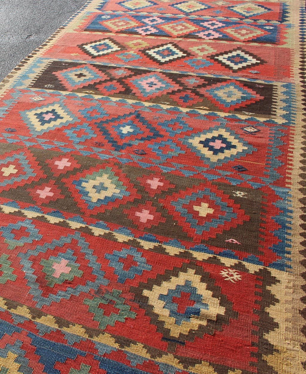 Antique Caucasian Flat - Weave Gallery Size Runner in Geometric Diamond shapes. Tribal Persian Kilim rug with all - over diamond and geometric design, Keivan Woven Arts / rug 19 - 0804, country of origin / type: Iran / Kilim, circa 1900 This a... - Keivan Woven Arts19 - 0804 - 11555Rug